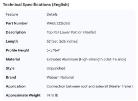 WABASH TOP RAIL LOWER REEFER 52'