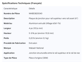 WABASH SPLICE PLATE FOR TOP RAIL TO NOSE RAIL 4"