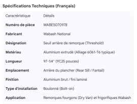WABASH ALUM REAR THRESHOLD FOR REEFER