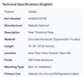 WABASH ALUM REAR THRESHOLD FOR REEFER
