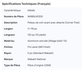 WABASH CORNER POST 11-7/8" WITH ATTACHMENT