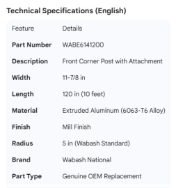 WABASH CORNER POST 11-7/8" WITH ATTACHMENT
