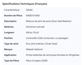 WABASH DOOR SEAL RETAINER ALUM 168"