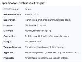 WABASH ALUMINUM FLOOR BOARD 571.5"