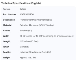WABASH CORNER POST 12-7/8" W/O ATTACHMENT
