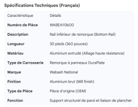 WABASH BOTTOM RAIL DURAPLATE 30'