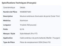 WABASH ALUMINUM DOOR EXTRUSION OUTER TRIM 14FT