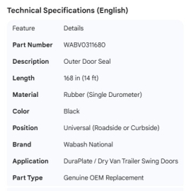 WABASH DOOR SEAL 168"