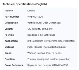 WABASH OUTER REEFER DOOR VERTICAL CENTER SEAL 120"