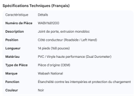 WABASH DOOR SEAL ONE PIECE EXTRUSION ROAD SIDE 14FT
