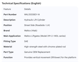 WALTCO CYLINDER LIFT LH