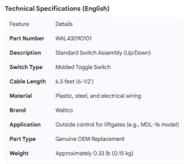 WALTCO SWITCH ASSEMBLY STD 6.50'