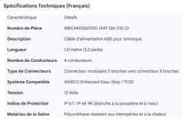 WABCO POWER CABLE 1M - 3'