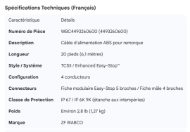 WABCO POWER CABLE 20FT