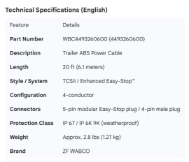 WABCO POWER CABLE 20FT