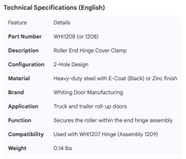 WHITING ROLL-UP DOOR HINGE COVER 2 HOLES
