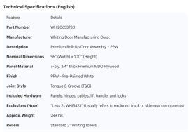 WHITING ROLL-UP DOOR PPW 96 X 100 LESS 2X WHI5423