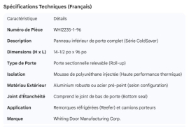 WHITING COLDSAVER BOTTOM DOOR PANEL COMPLETE 14-1/2" X 96"