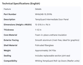 WHITING TEMPGUARD ROLL-UP DOOR INTER PANEL 15-5/16" X 96"