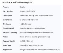 WHITING TEMPGUARD ROLL-UP DOOR INTER PANEL 13-5/16" X 96"