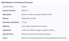 WHITING ROLL-UP DOOR CABLE ANCHOR U-BOLT 1-1/4