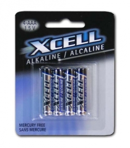 XCELL - BATTERIES, ALKALINE, AAA/4, CARDED