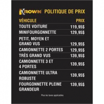 AFFICHE - FRENCH PRICE LIST (LISTE DE PRIX) 22 X 28