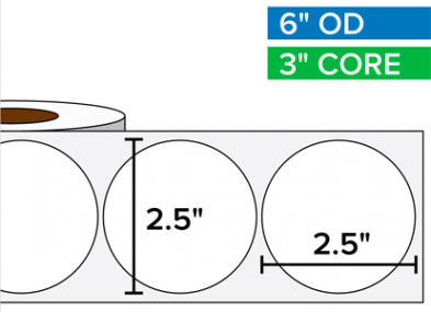 Circular Labels, Matte White 2.5"x2.5", 3" Core, 6" Diam.