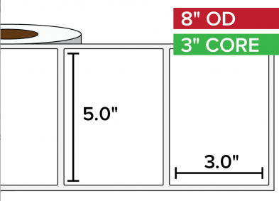 Rectangular Labels, High Gloss BOPP 5"x3", 3" Core, 8" Diam.