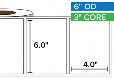 Rectangular Labels, High Gloss BOPP 6"x4", 3" Core, 6" Diam.