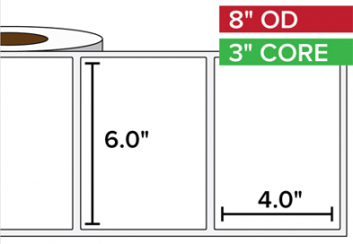 Rectangular Labels, High Gloss BOPP 6"x4", 3" Core, 8" Diam.