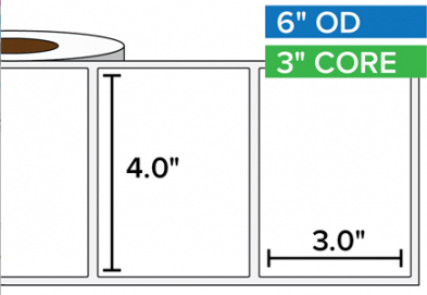 Rectangular Labels, Matte BOPP 4"x3", 3"Core, 6" Diam.