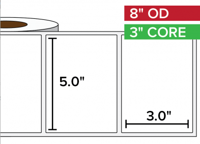 Rectangular Labels, Matte White 5"x3", 3" Core, 8" Diam.