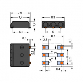 WAGO | 2059-323/998-403 | SMD PCB TERMINAL BLOCK; 0.5 MM²; P