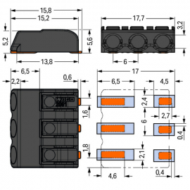 WAGO | 2061-623/998-404 | SMD PCB TERMINAL BLOCK; PUSH-BUTTO