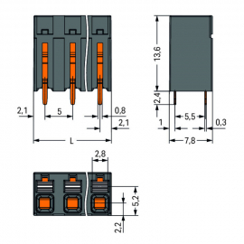 WAGO | 2086-3102 | THR PCB TERMINAL BLOCK, PUSH-BUTTON 1.5 M