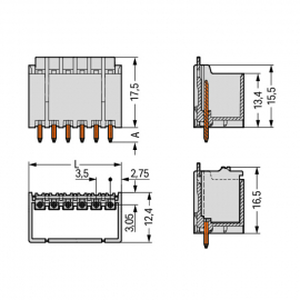 WAGO | 2091-1402 | THT MALE HEADER; 1.0 MM Ø SOLDER PIN; STR