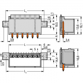 WAGO | 2092-1402/005-000 | THT MALE HEADER; 1.4 MM Ø SOLDER