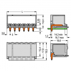 WAGO | 2092-1422 | THT MALE HEADER; 1.4 MM Ø SOLDER PIN; ANG