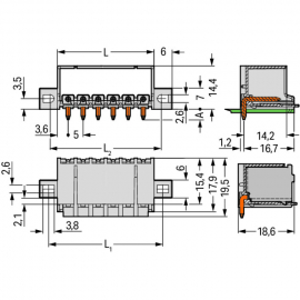 WAGO | 2092-1422/005-000 | THT MALE HEADER; 1.4 MM Ø SOLDER