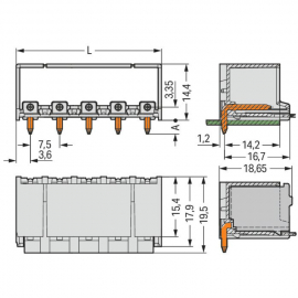 WAGO | 2092-3422 | THT MALE HEADER; 1.4 MM Ø SOLDER PIN; ANG