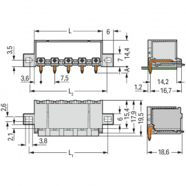 WAGO | 2092-3422/005-000 | THT MALE HEADER; 1.4 MM Ø SOLDER