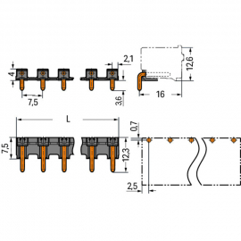 WAGO | 2092-3722 | SOLDER PIN STRIP 1.4 MM Ø SOLDER PIN ANGL