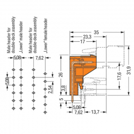 WAGO | 232-362 | THT MALE HEADER FOR DOUBLE-DECK ASSEMBLY; 1