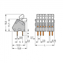 WAGO | 233-202 | PCB TERMINAL BLOCK; PUSH-BUTTON; 0.5 MM²; P