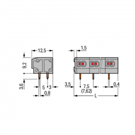 WAGO | 235-553 | 2-CONDUCTOR PCB TERMINAL BLOCK; 0.75 MM²; P