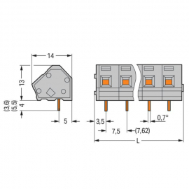 WAGO | 236-202 | PCB TERMINAL BLOCK; 2.5 MM²; PIN SPACING 7.