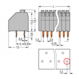 WAGO | 250-402 | PCB TERMINAL BLOCK; PUSH-BUTTON; 0.5 MM²; P