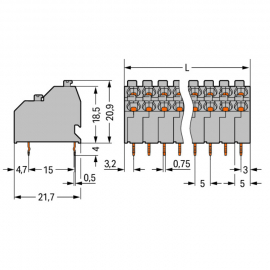 WAGO | 250-702 | DOUBLE-DECK PCB TERMINAL BLOCK; PUSH-BUTTON