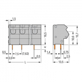 WAGO | 254-254 | 2-CONDUCTOR PCB TERMINAL BLOCK; 0.75 MM²; P